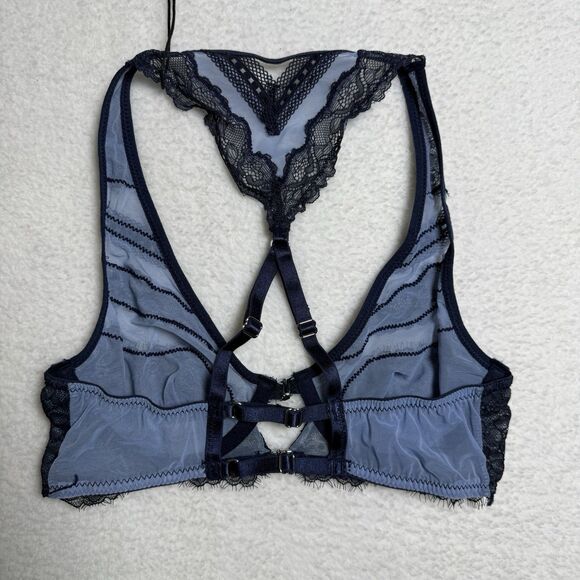 Thistle and Spire Bra Womens 32B Blue Denim Racerback Lace Festival Boudoir Sexy - Picture 4 of 5